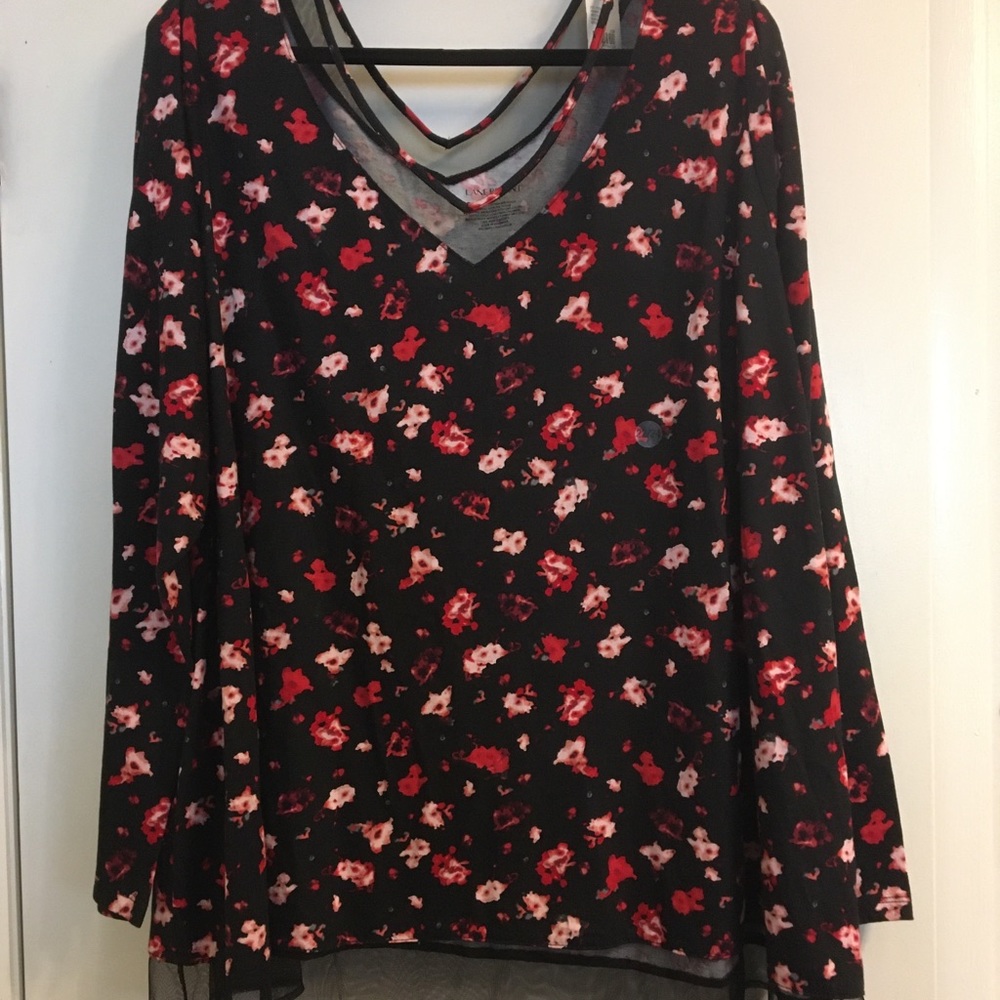 Lane Bryant Black Floral Long Sleeve Top